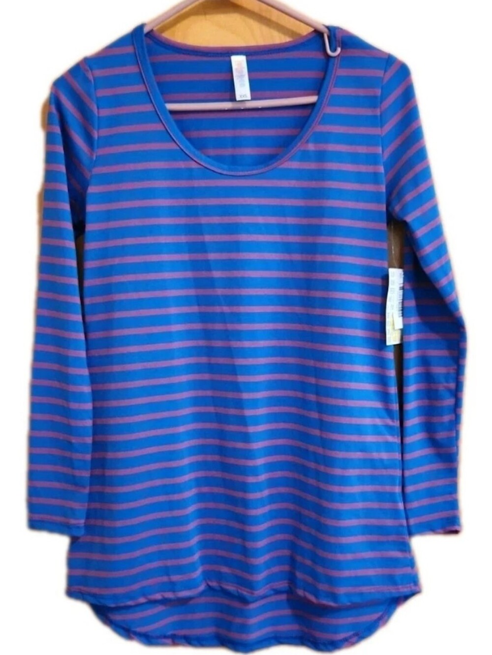 Lynnae Long Sleeve Tunic Top XXS Blue Purple Striped Scoop Neck NWT New Patrioti